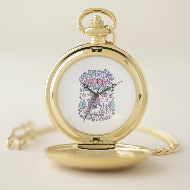 Unicorn Adventure Horn Activated Cute Pastel Graph Pocket Watch (Inside)