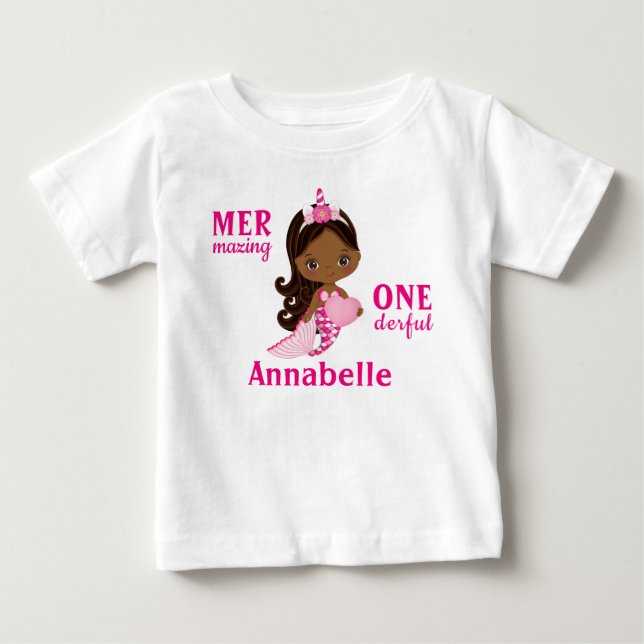 Unicorn African American Mermaid Girl T-Shirt (Front)
