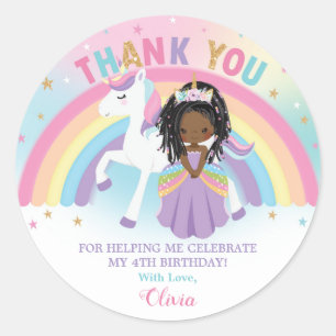 Unicorn African Princess Birthday Thank You Favor Classic Round Sticker