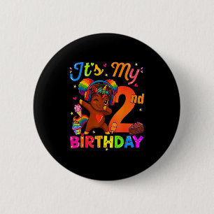 Unicorn Afro 2nd Birthday Girl Natural Hair Afro A Button