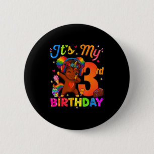 Unicorn Afro 3rd Birthday Girl Natural Hair Afro A Button