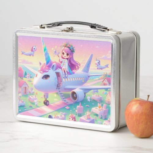 Unicorn Airline Service Powered Aircraft Metal Lunch Box
