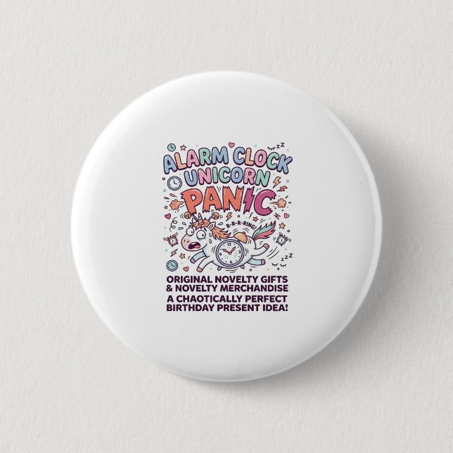 Unicorn Alarm Clock Unicorn Panic Bold Typography  Button (Front)