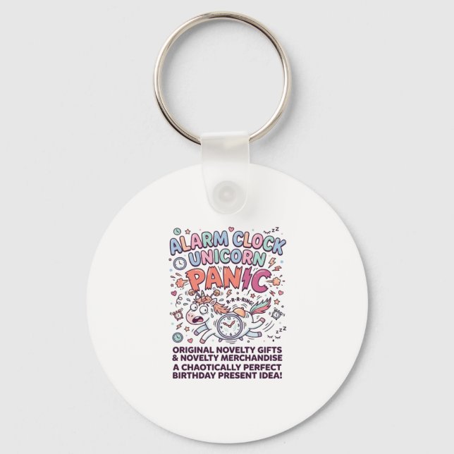 Unicorn Alarm Clock Unicorn Panic Bold Typography  Keychain (Front)