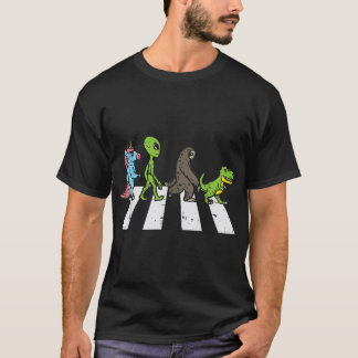 Unicorn Alien Sloth Trex Crossing Road Funny Cross T-Shirt