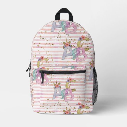 Unicorn Alphabet Pattern Printed Backpack
