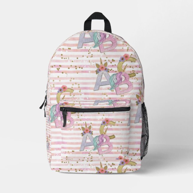 Unicorn Alphabet Pattern Printed Backpack (Front)