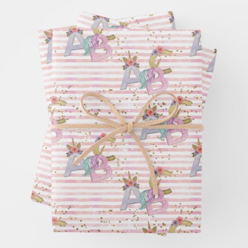 Unicorn Alphabet Pattern Wrapping Paper Sheets