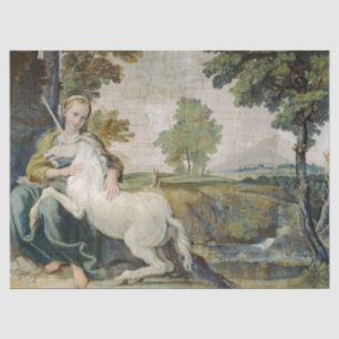 Unicorn and a Young Woman (by Domenichino) Tissue Paper
