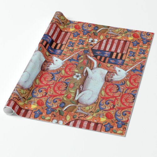 UNICORN AND ANTIQUE FLORAL MOTIFS WRAPPING PAPER