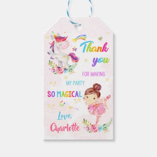 Unicorn and ballerina thank you tag Magical gift