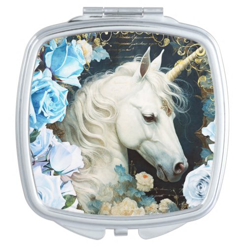 Unicorn and Blue Roses Compact Mirror