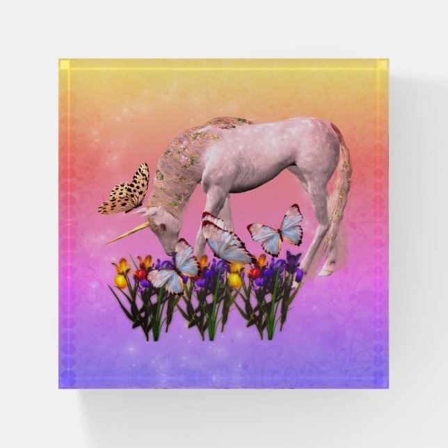 Unicorn And Butterflies Animal Art Paperweight (Front)