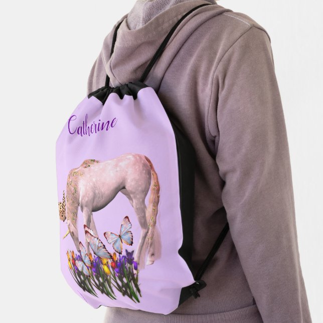 Unicorn And Butterflies Animal Personalized Drawstring Bag (Insitu)