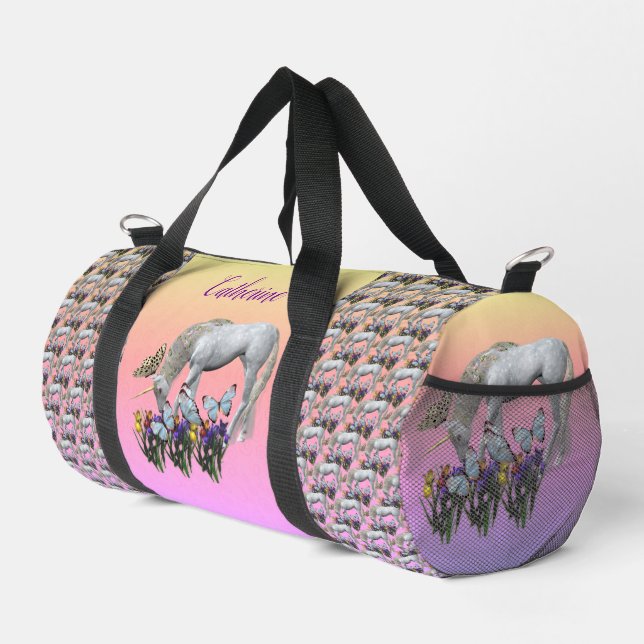Unicorn And Butterflies Animal Personalized Duffle Bag (Right Corner)
