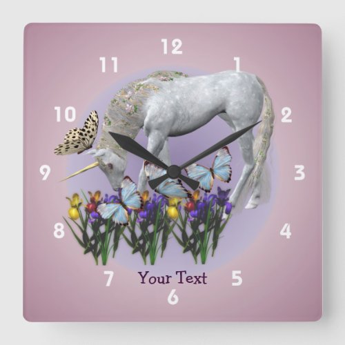 Unicorn And Butterflies Animal Square Wall Clock