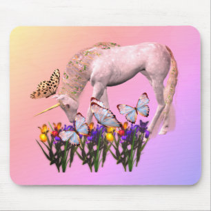 Unicorn And Butterflies Fantasy Art Mouse Pad
