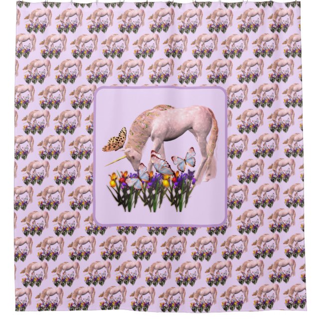 Unicorn And Butterflies Fantasy Art Shower Curtain (Front)