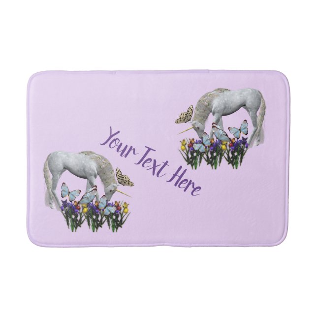 Unicorn And Butterflies Fantasy Personalized  Bath Mat (Front)