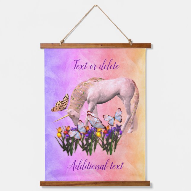 Unicorn And Butterflies Fantasy Personalized Hanging Tapestry (Front)