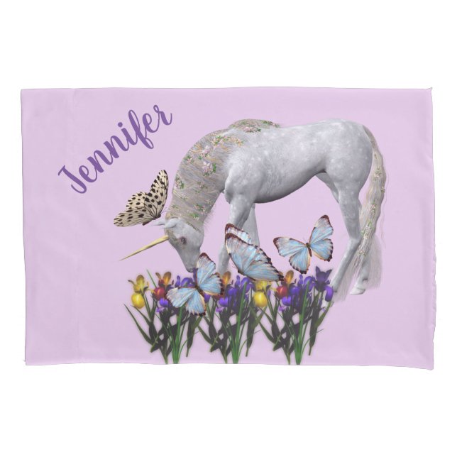 Unicorn And Butterflies Fantasy Personalized Pillow Case (Front)