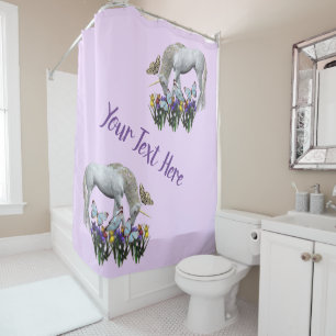 Unicorn And Butterflies Fantasy Personalized Shower Curtain
