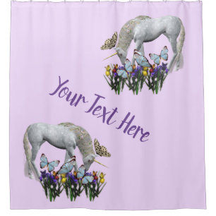 Unicorn And Butterflies Fantasy Personalized Shower Curtain