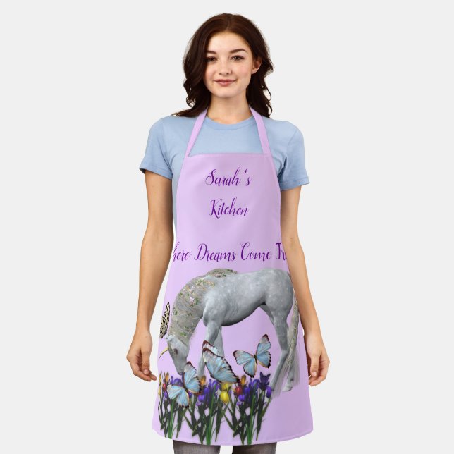 Unicorn And Butterflies Inspirational Personalized Apron (Worn)