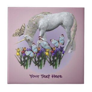 Unicorn And Butterflies Personalized Tile