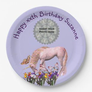 Unicorn And Butterflies Photo Birthday Party Paper Plates