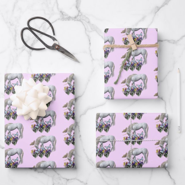 Unicorn And Butterflies   Wrapping Paper Sheets (Front)