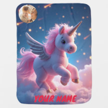 unicorn and castle in pink personalized and photo