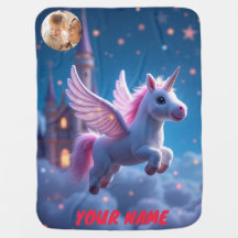 unicorn and castle in pink personalized and photo