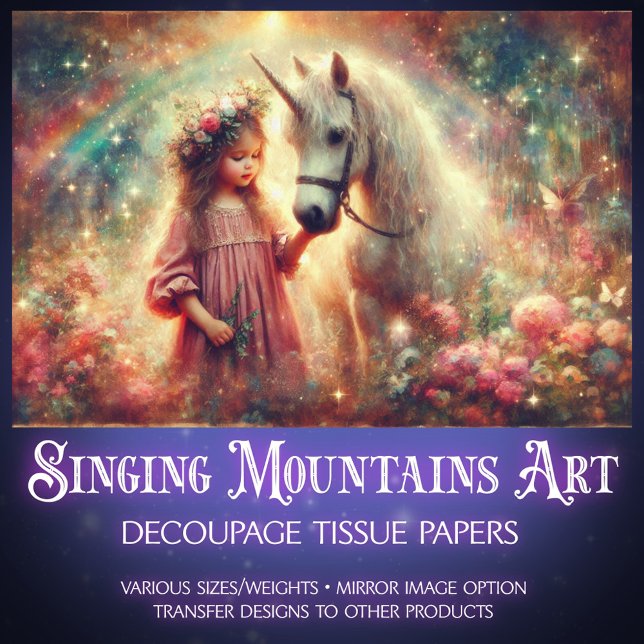Unicorn and Child in Enchanted Woods Decoupage Tissue Paper (Creator Uploaded)