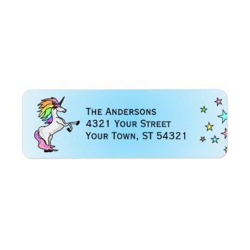Unicorn And Colorful Stars Label by elizme1 at Zazzle