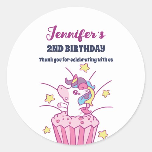 Unicorn and Cupcake Kids Birthday Party Favor Classic Round Sticker