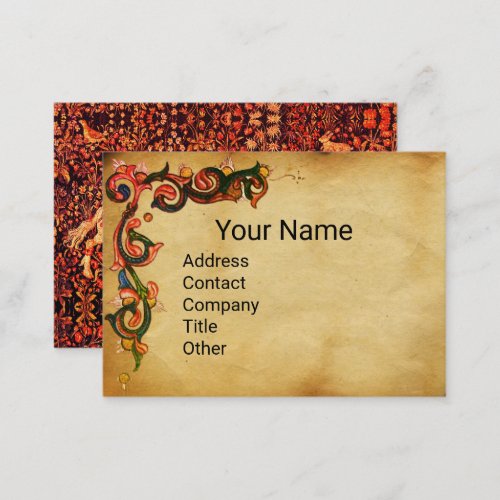UNICORN AND DEERANIMALS Red Floral Parchment  Business Card
