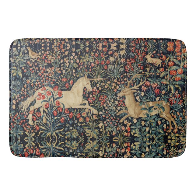 UNICORN AND DEER,FLOWERS,FOREST ANIMALS Floral Bath Mat (Front)