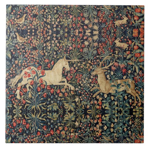 UNICORN AND DEERFLOWERSFOREST ANIMALS Floral Ceramic Tile