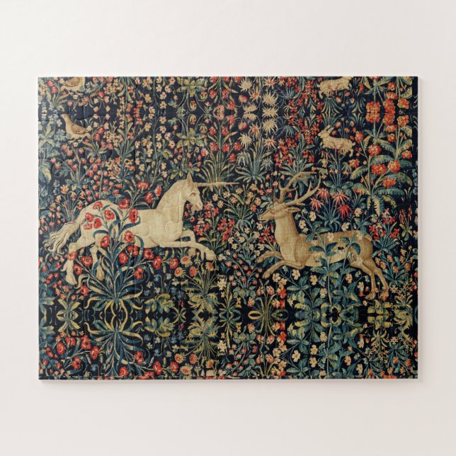 UNICORN AND DEER,FLOWERS,FOREST ANIMALS Floral Jigsaw Puzzle (Horizontal)