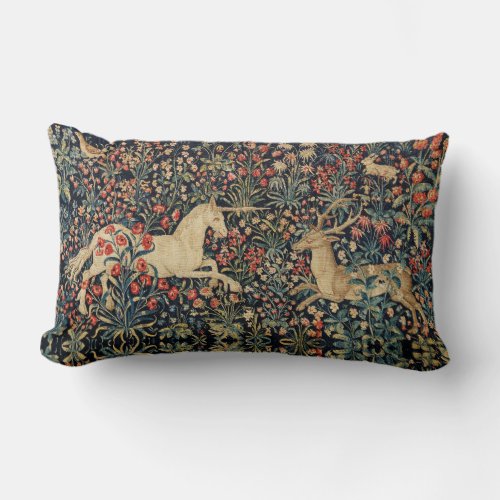 UNICORN AND DEERFLOWERS FOREST ANIMALS Floral Lumbar Pillow