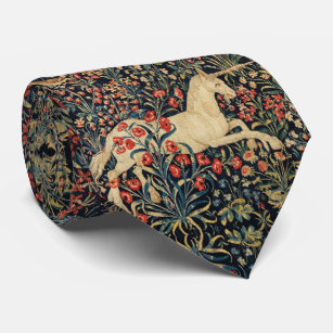 UNICORN AND DEER,FLOWERS, FOREST ANIMALS Floral Neck Tie