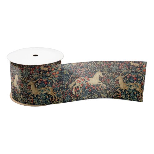 UNICORN AND DEERFLOWERS FOREST ANIMALS Floral Satin Ribbon