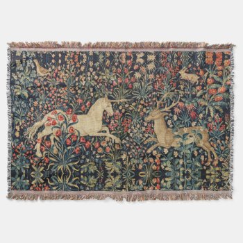 Unicorn And Deer Flowers  Forest Animals Floral Throw Blanket by bulgan_lumini at Zazzle