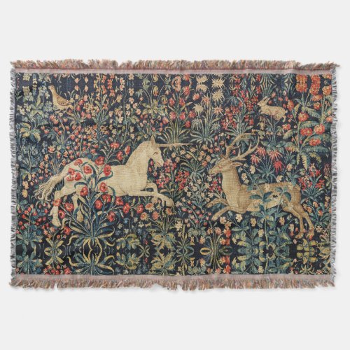 UNICORN AND DEERFLOWERS FOREST ANIMALS Floral Throw Blanket