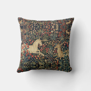 UNICORN AND DEER,FLOWERS, FOREST ANIMALS Floral Throw Pillow