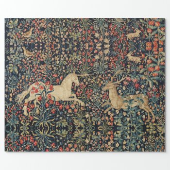 Unicorn And Deer Flowers  Forest Animals Floral Wrapping Paper by bulgan_lumini at Zazzle