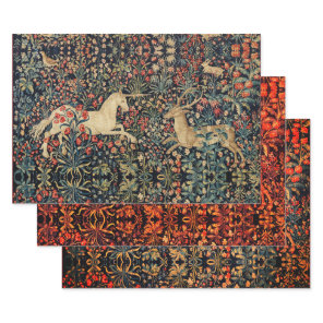 UNICORN AND DEER,FLOWERS, FOREST ANIMALS Floral Wrapping Paper Sheets