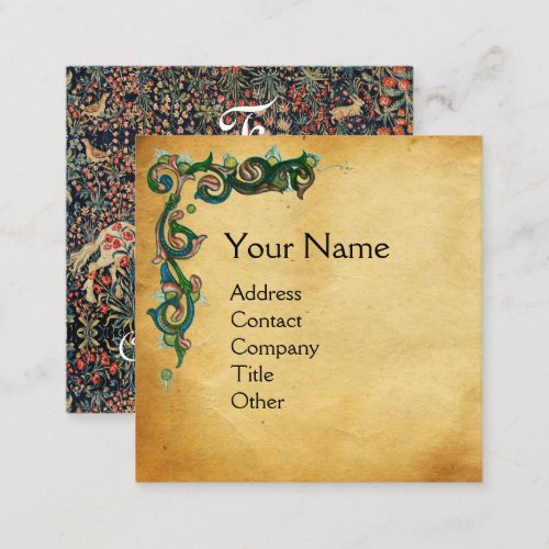 UNICORN AND DEERFLOWERSFOREST ANIMALS  Parchment Square Business Card