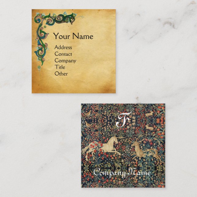 UNICORN AND DEER,FLOWERS,FOREST ANIMALS  Parchment Square Business Card (Front/Back)